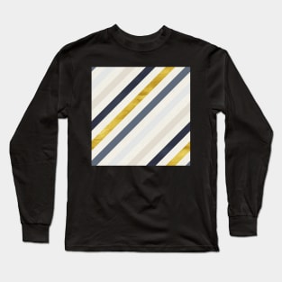 Diagonal Stripes in Blue and Gold Long Sleeve T-Shirt